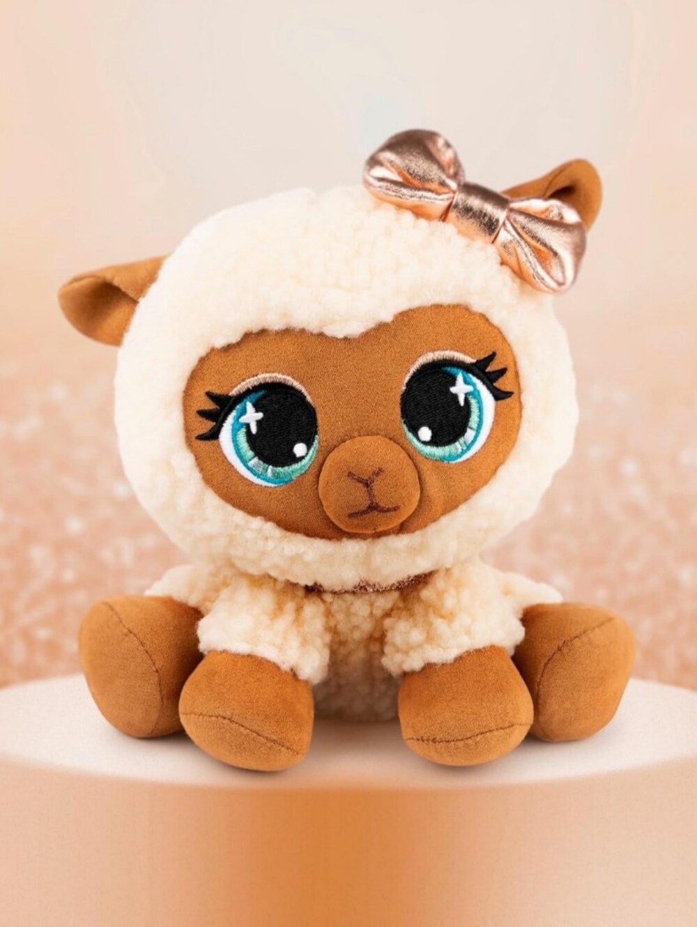 Plushes Pet Ba-Bah La’Créme Lamb Stuffed Animal Toy Cream & Brown Metallic Bow